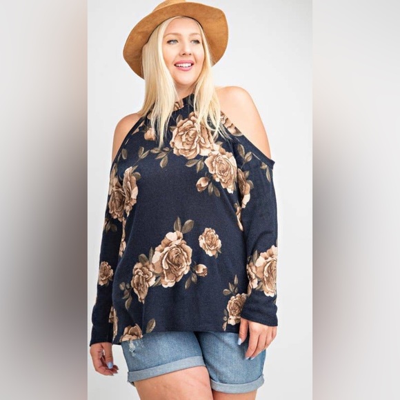 Floral Cold Shoulder Knit Top - Picture 2 of 3